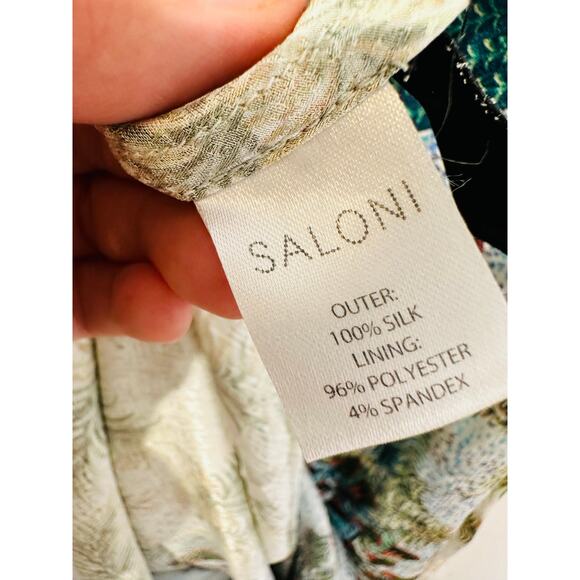 SALONI Blue White Floral Tabitha Feather Papyrus 100% Silk Midi Dress Size US 0 - Picture 15 of 16